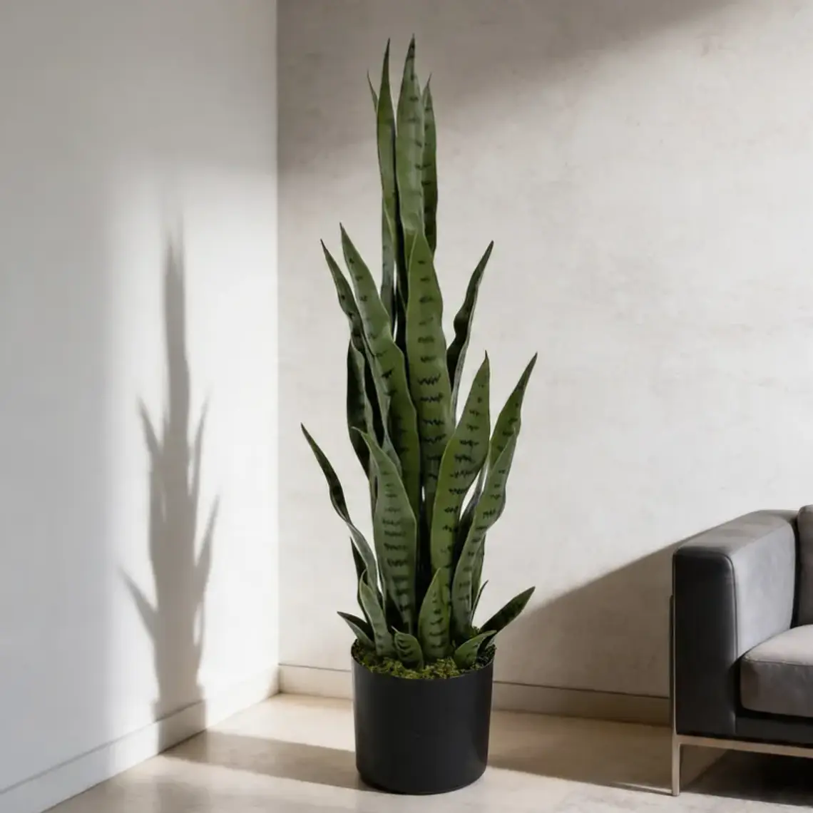 Planta Artificial Lengua De Suegra 90cm Con Macetero Negro 2