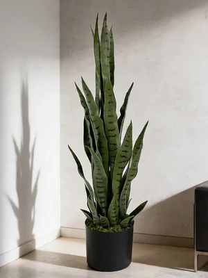 Planta Artificial Lengua De Suegra 90cm Con Macetero Negro