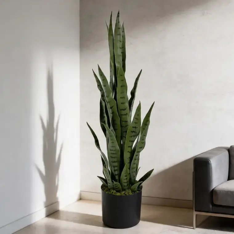 Planta Artificial Lengua De Suegra 90cm Con Macetero Negro 2