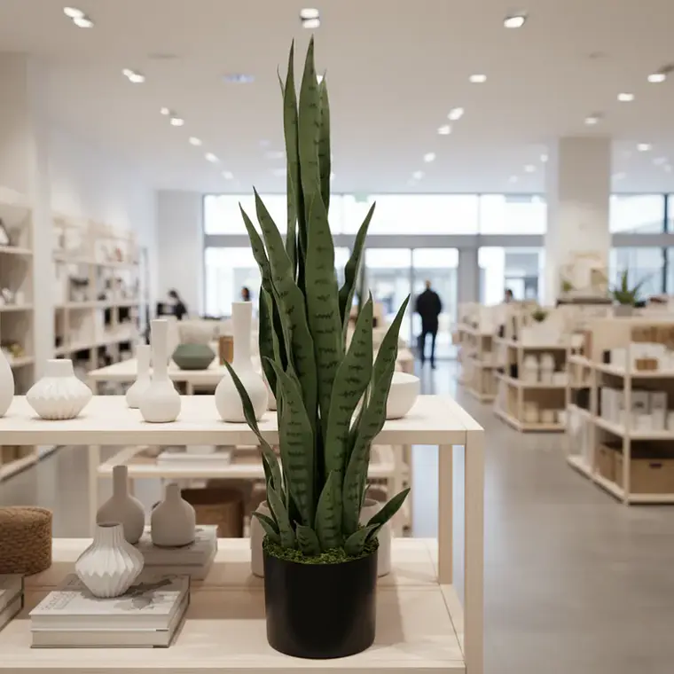 Planta Artificial Lengua De Suegra 90cm Con Macetero Negro 3