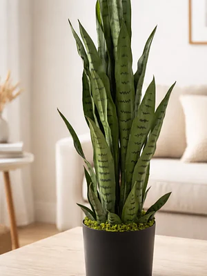 Planta Artificial Lengua De Suegra 90cm Con Macetero Negro
