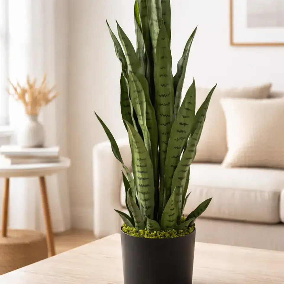Planta Artificial Lengua De Suegra 90cm Con Macetero Negro 1