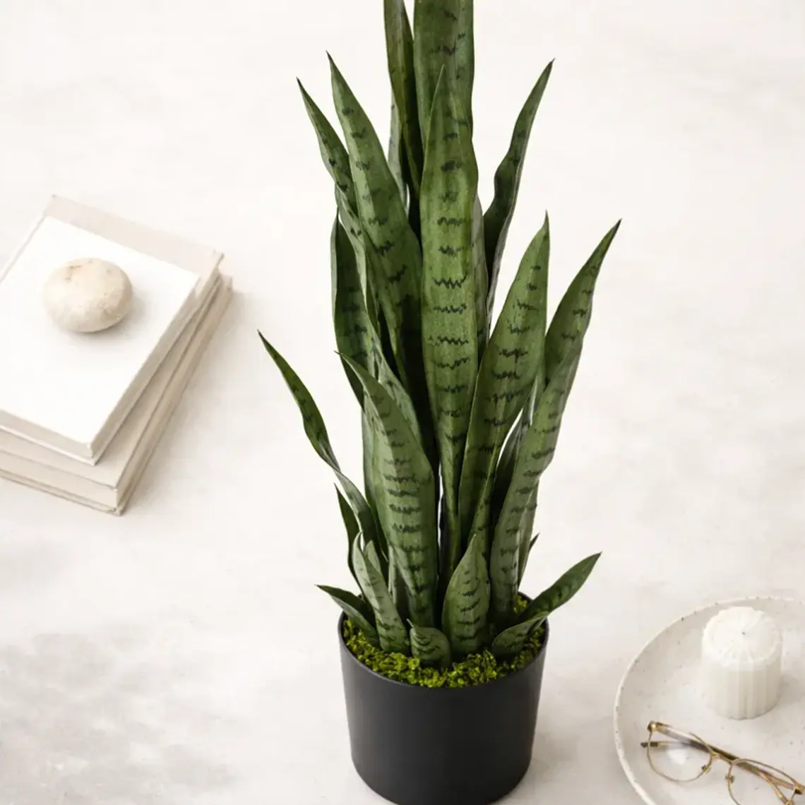 Planta Artificial Lengua De Suegra 90cm Con Macetero Negro 6