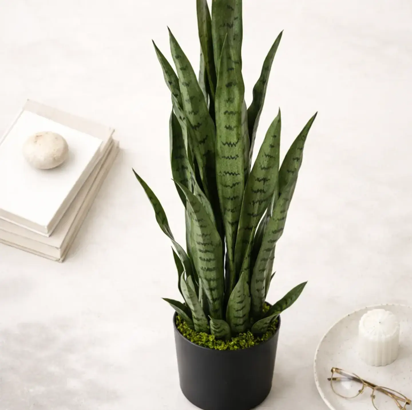 Planta Artificial Lengua De Suegra 90cm Con Macetero Negro 6