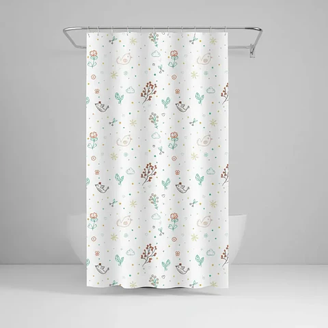 Cortina De Ducha De Peva Con Estampado De Pájaros, 180x180cm