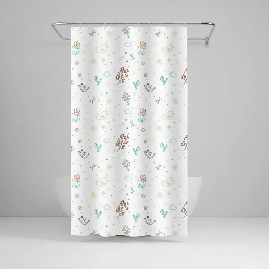 Cortina De Ducha De Peva Con Estampado De Pájaros, 180x180cm 1