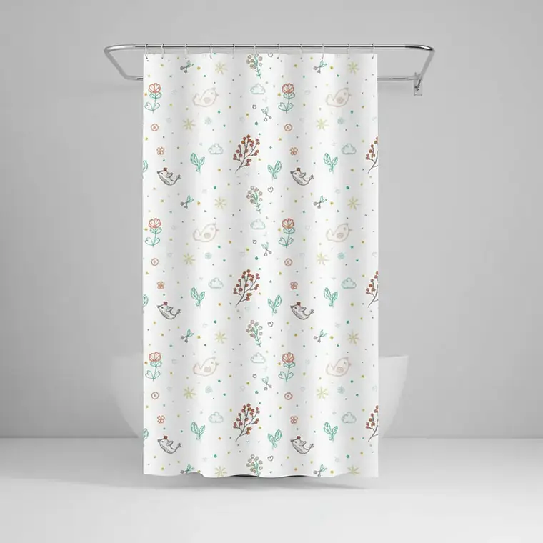 Cortina De Ducha De Peva Con Estampado De Pájaros, 180x180cm 1