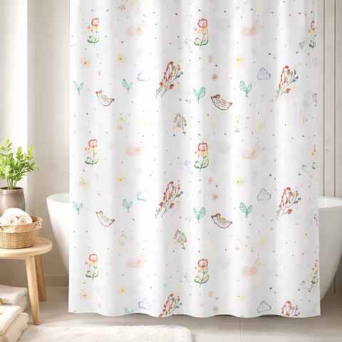 Cortina De Ducha De Peva Con Estampado De Pájaros, 180x180cm
