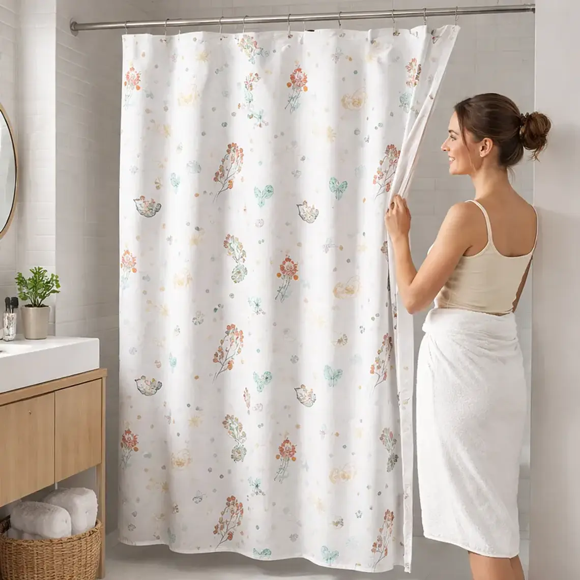 Cortina De Ducha De Peva Con Estampado De Pájaros, 180x180cm 3