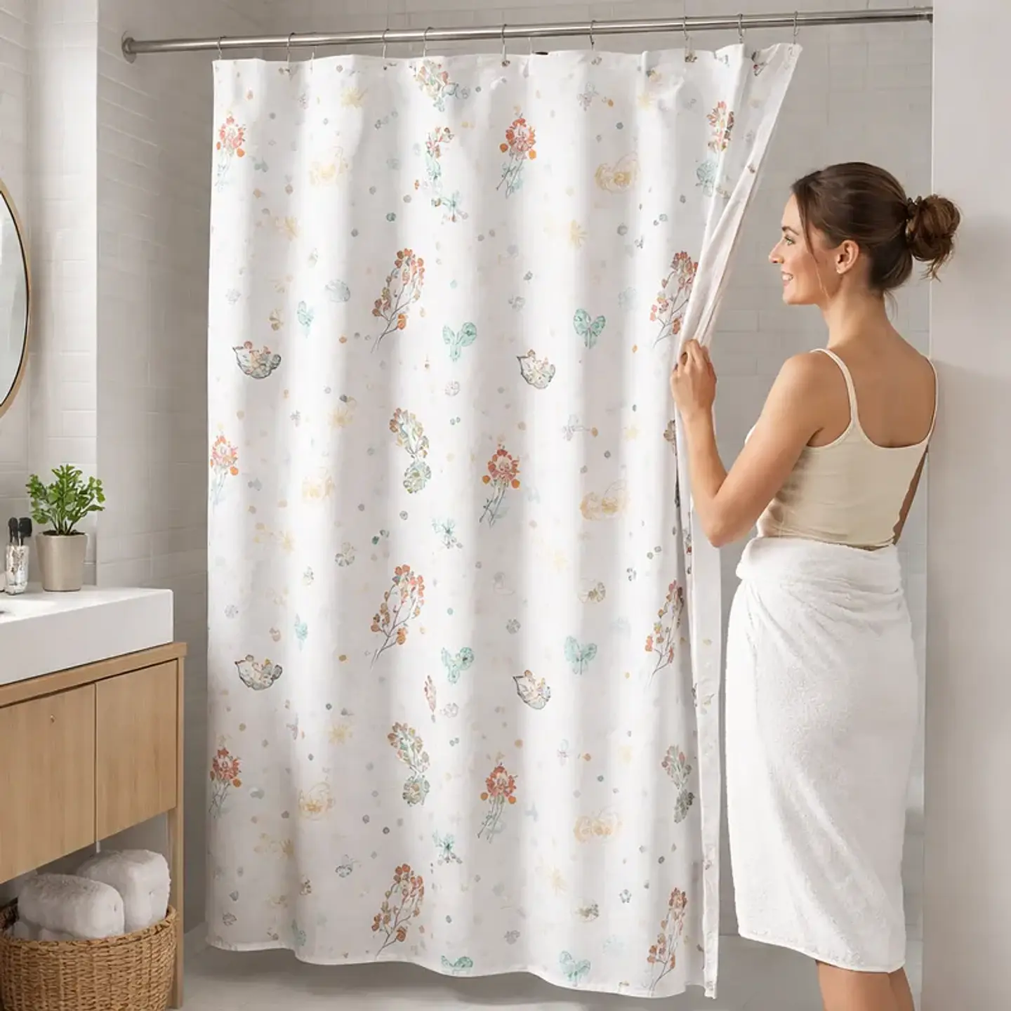 Cortina De Ducha De Peva Con Estampado De Pájaros, 180x180cm 3