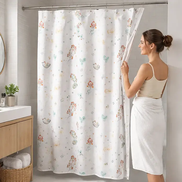 Cortina De Ducha De Peva Con Estampado De Pájaros, 180x180cm 3