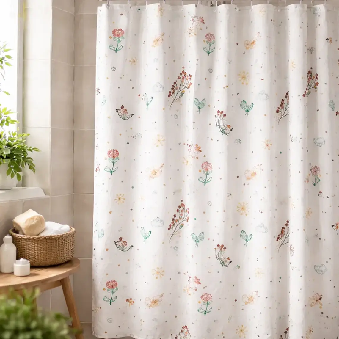 Cortina De Ducha De Peva Con Estampado De Pájaros, 180x180cm 4