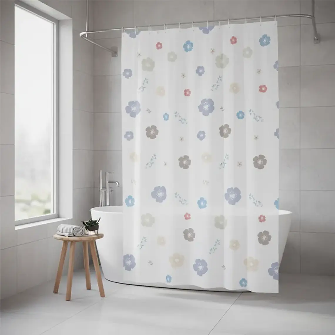 Cortina De Ducha Con Estampado De Flores 180x180 Cm 1