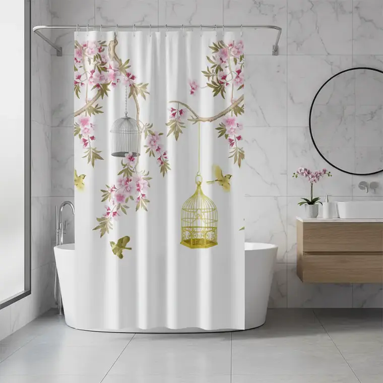 Cortina De Ducha Con Estampado Jaula De Pájaros 180x180cm 1