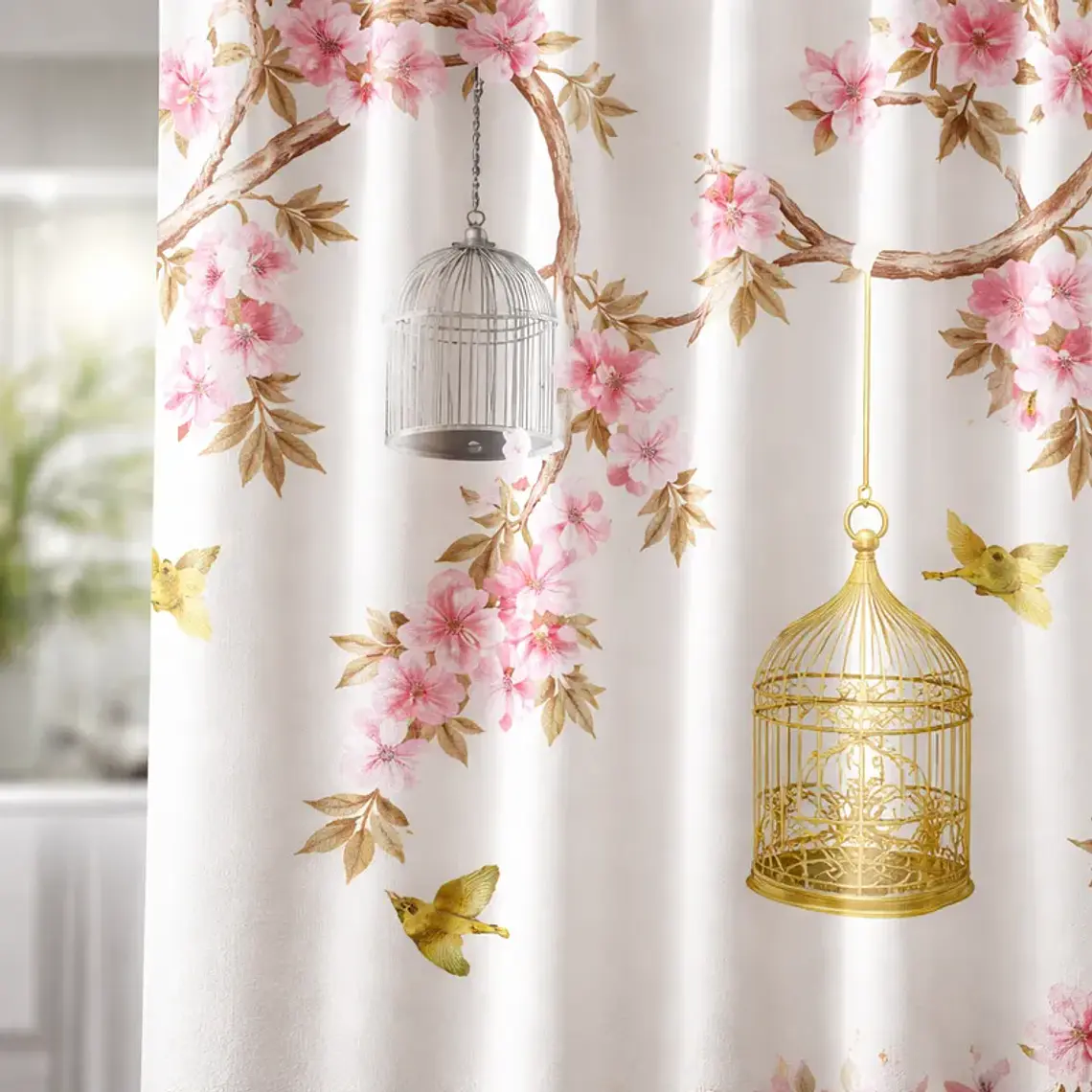 Cortina De Ducha Con Estampado Jaula De Pájaros 180x180cm 2