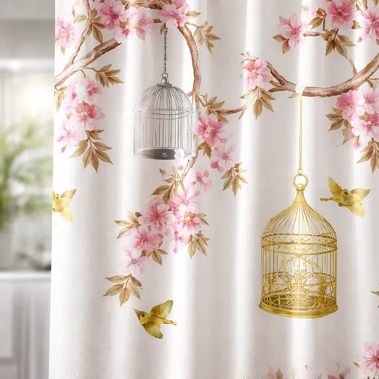 Cortina De Ducha Con Estampado Jaula De Pájaros 180x180cm 2