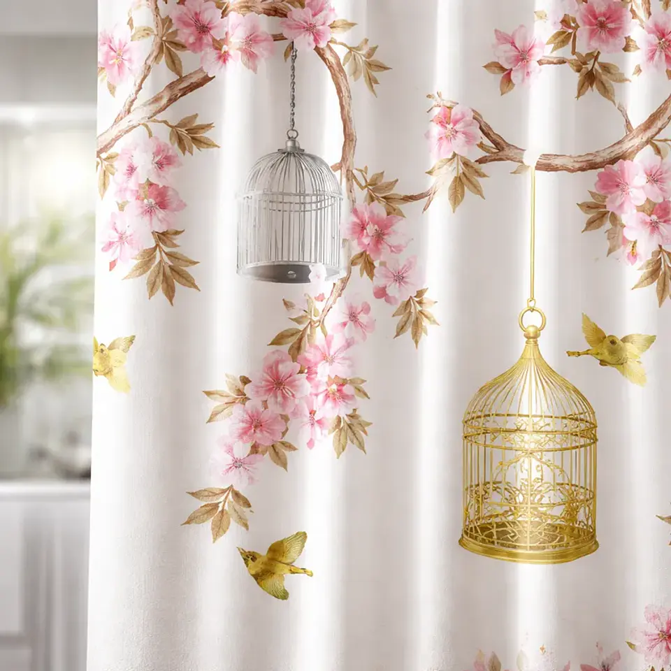 Cortina De Ducha Con Estampado Jaula De Pájaros 180x180cm 2