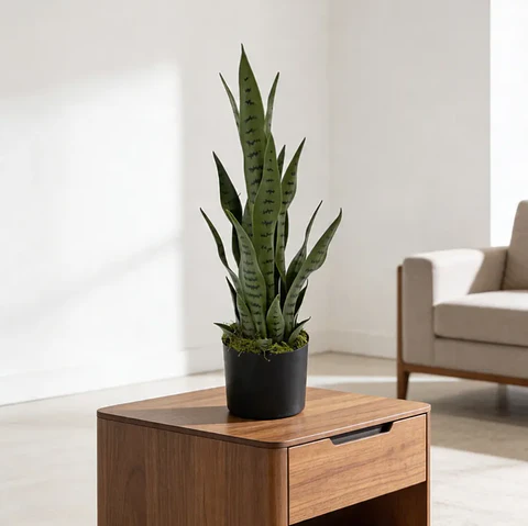 Planta Artificial Lengua de Suegra 70cm con Macetero Negro