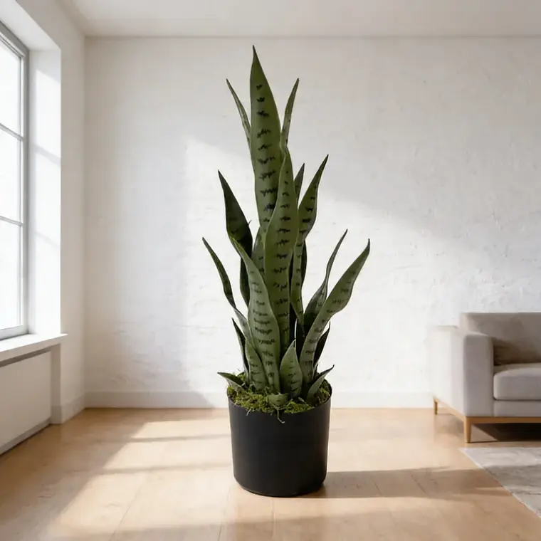 Planta Artificial Lengua de Suegra 70cm con Macetero Negro 4