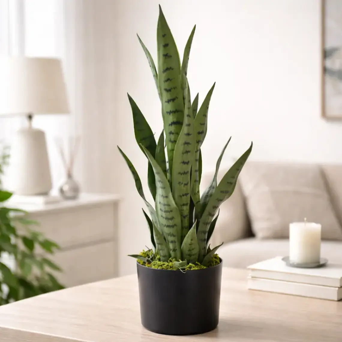 Planta Artificial Lengua de Suegra 70cm con Macetero Negro 6