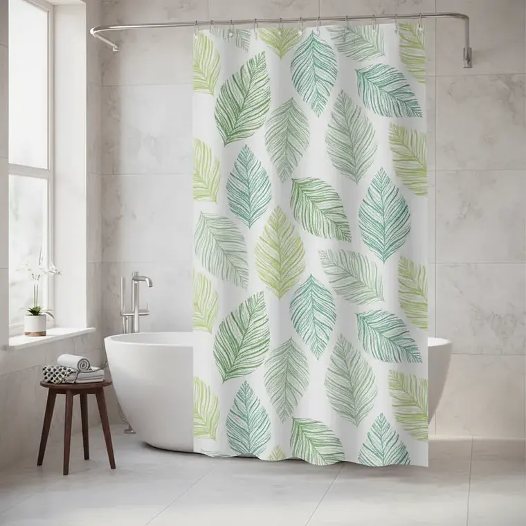 Cortina de Baño PEVA 180x180cm Diseño Hojas con Ganchos 1