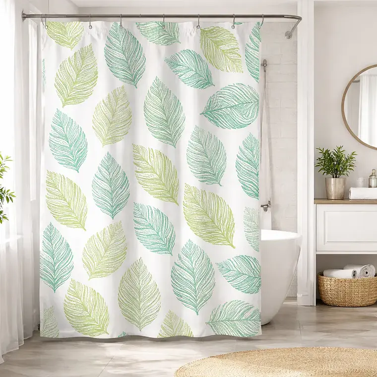 Cortina de Baño PEVA 180x180cm Diseño Hojas con Ganchos 3