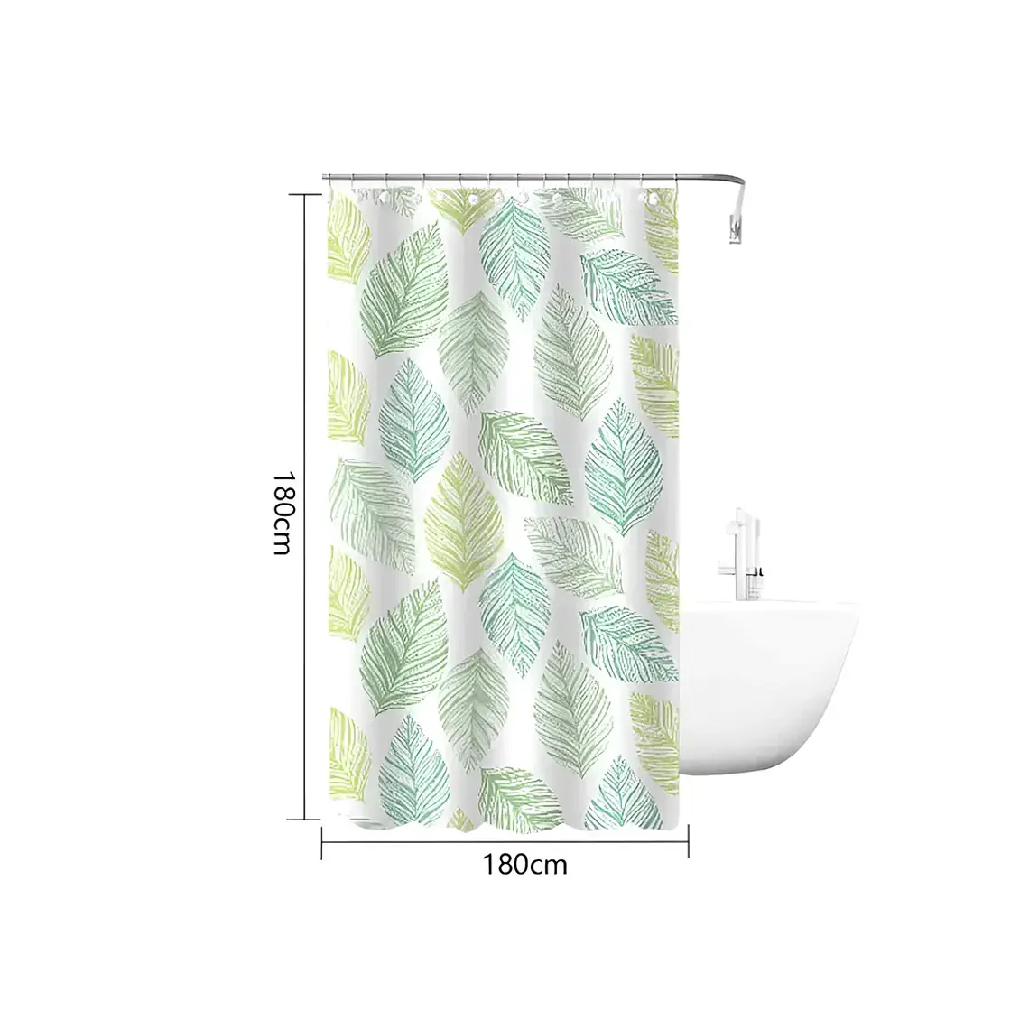 Cortina de Baño PEVA 180x180cm Diseño Hojas con Ganchos 4