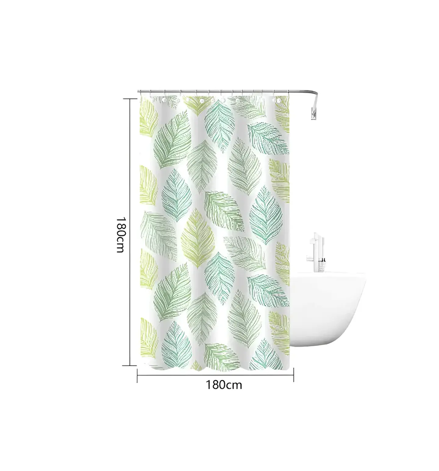 Cortina de Baño PEVA 180x180cm Diseño Hojas con Ganchos 4