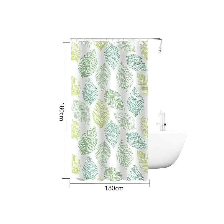 Cortina de Baño PEVA 180x180cm Diseño Hojas con Ganchos 4