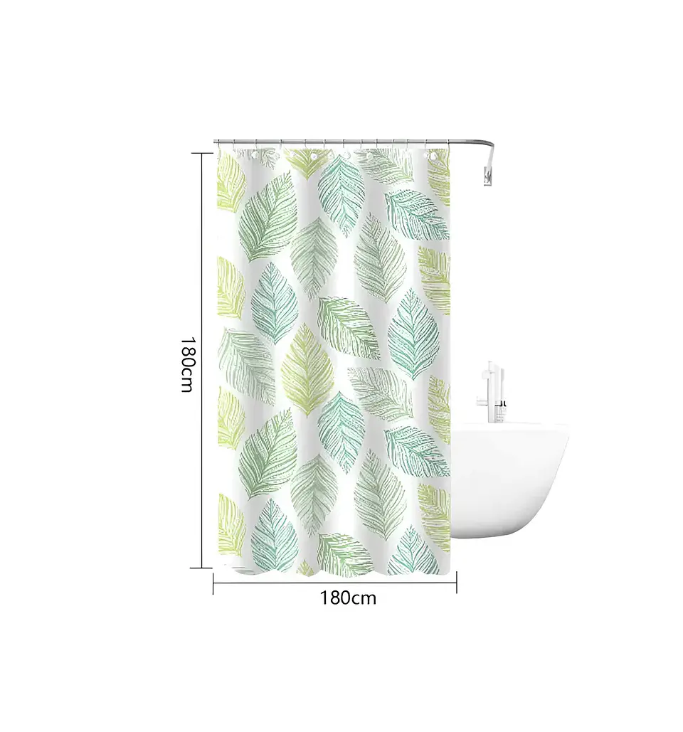 Cortina de Baño PEVA 180x180cm Diseño Hojas con Ganchos 4