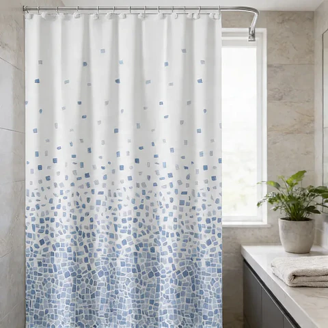 Cortina de Baño PEVA Diseño Mosaico Azul 180x180cm