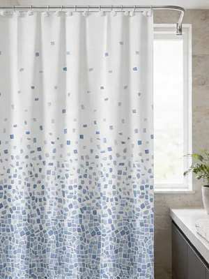 Cortina de Baño PEVA Diseño Mosaico Azul 180x180cm