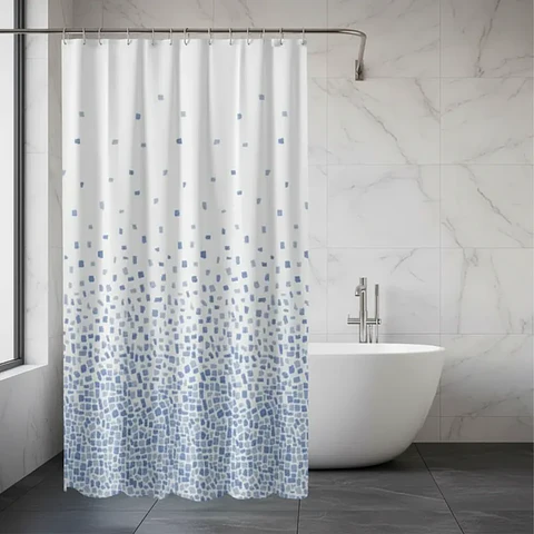 Cortina de Baño PEVA Diseño Mosaico Azul 180x180cm