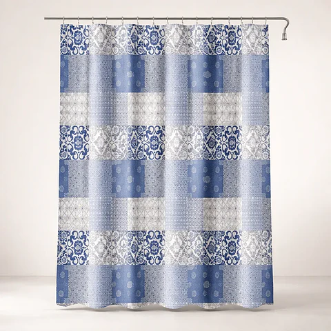 Cortina de Baño Patchwork Azul y Gris 180x180 cm