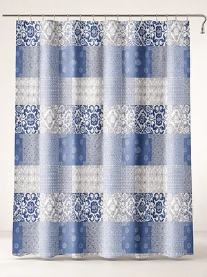 Cortina de Baño Patchwork Azul y Gris 180x180 cm