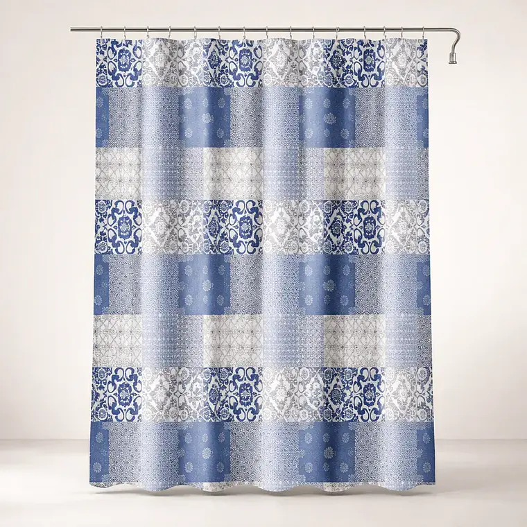 Cortina de Baño Patchwork Azul y Gris 180x180 cm 2