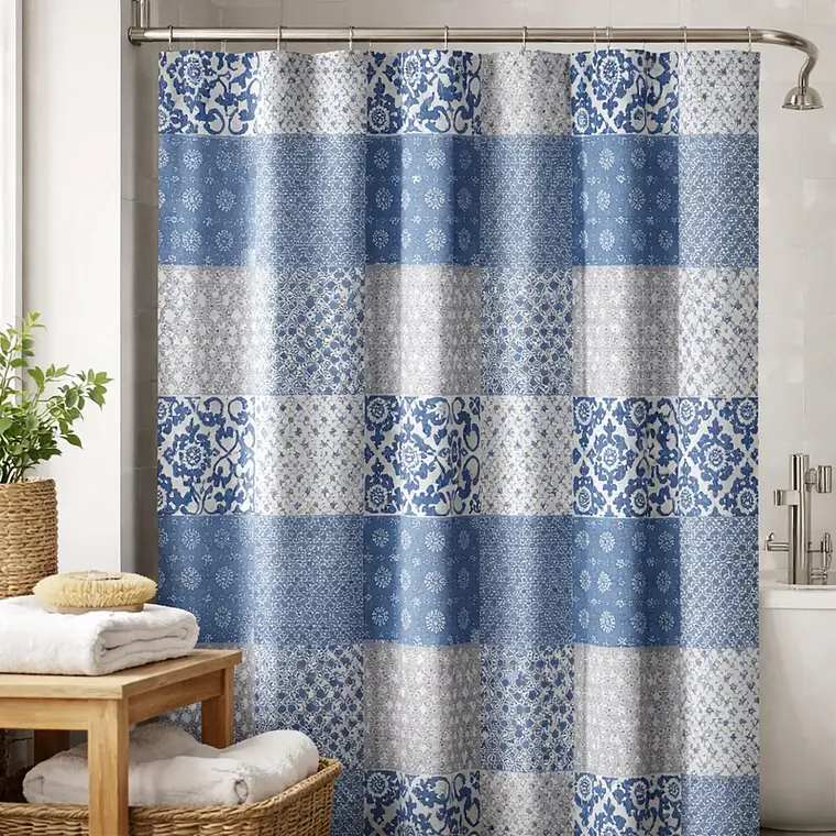 Cortina de Baño Patchwork Azul y Gris 180x180 cm 3