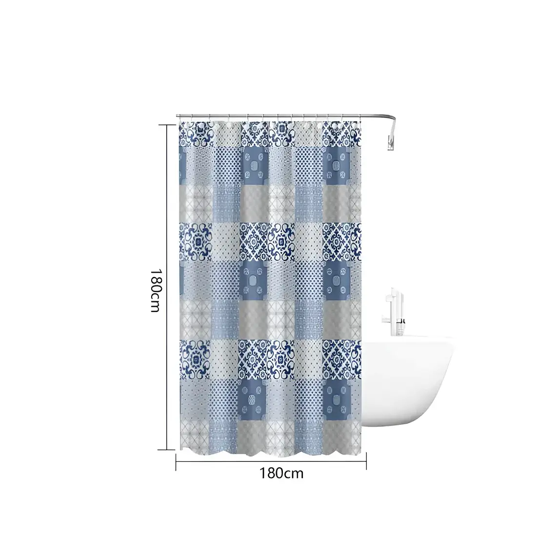 Cortina de Baño Patchwork Azul y Gris 180x180 cm 4
