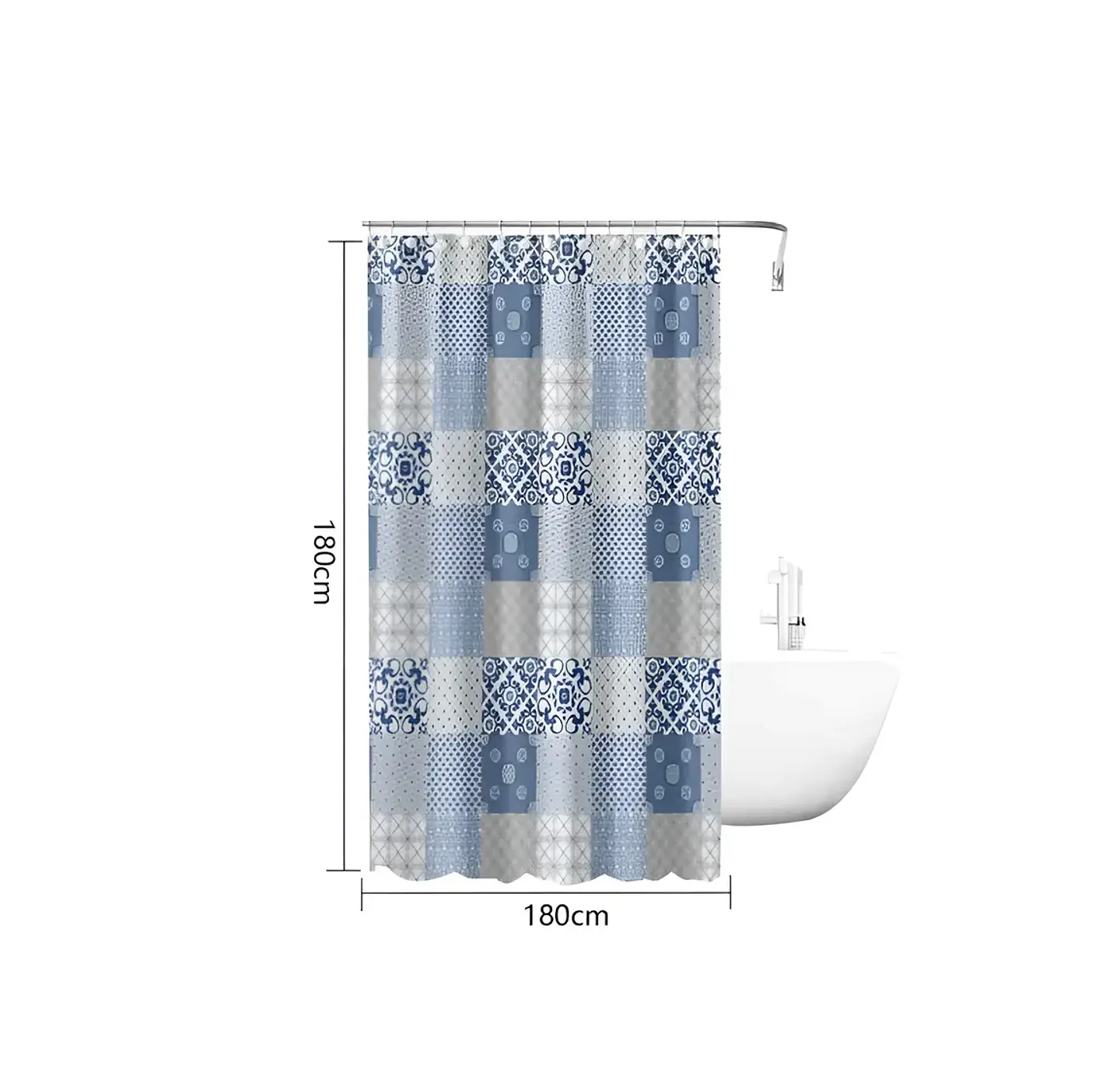 Cortina de Baño Patchwork Azul y Gris 180x180 cm 4