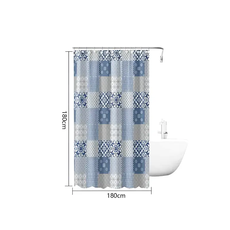 Cortina de Baño Patchwork Azul y Gris 180x180 cm 4