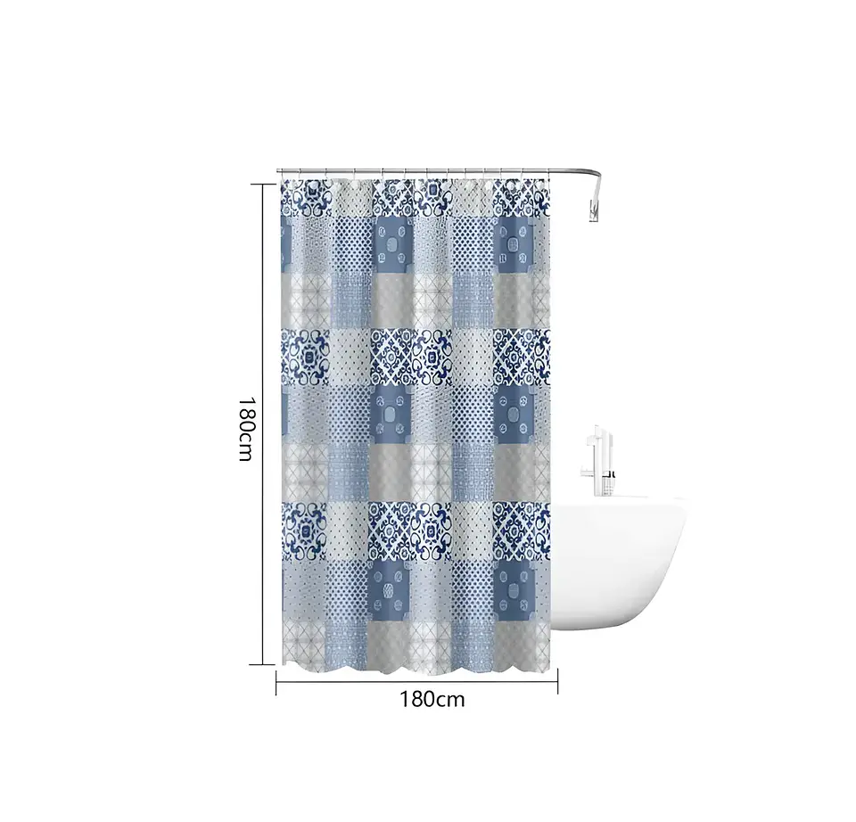 Cortina de Baño Patchwork Azul y Gris 180x180 cm 4
