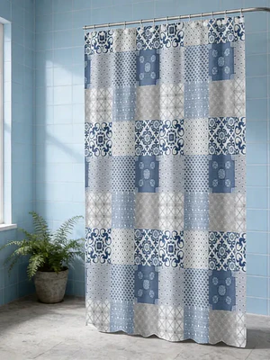 Cortina de Baño Patchwork Azul y Gris 180x180 cm