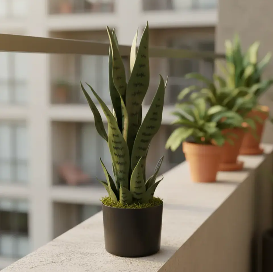 Planta Artificial Lengua De Suegra Decorativa 50cm Con Macetero 3