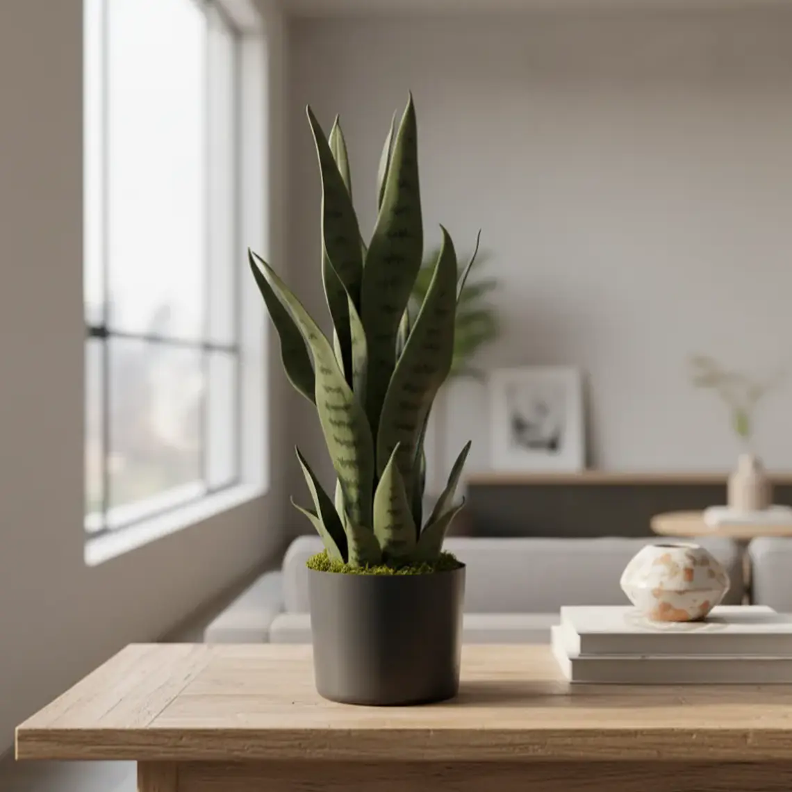 Planta Artificial Lengua De Suegra Decorativa 50cm Con Macetero 6