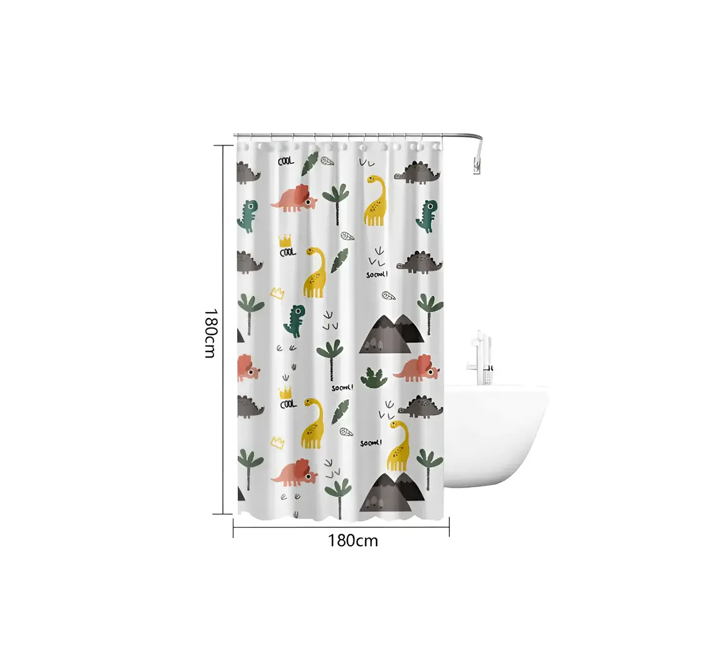 cortina de baño con diseño de dinosaurios 180X180CM 2