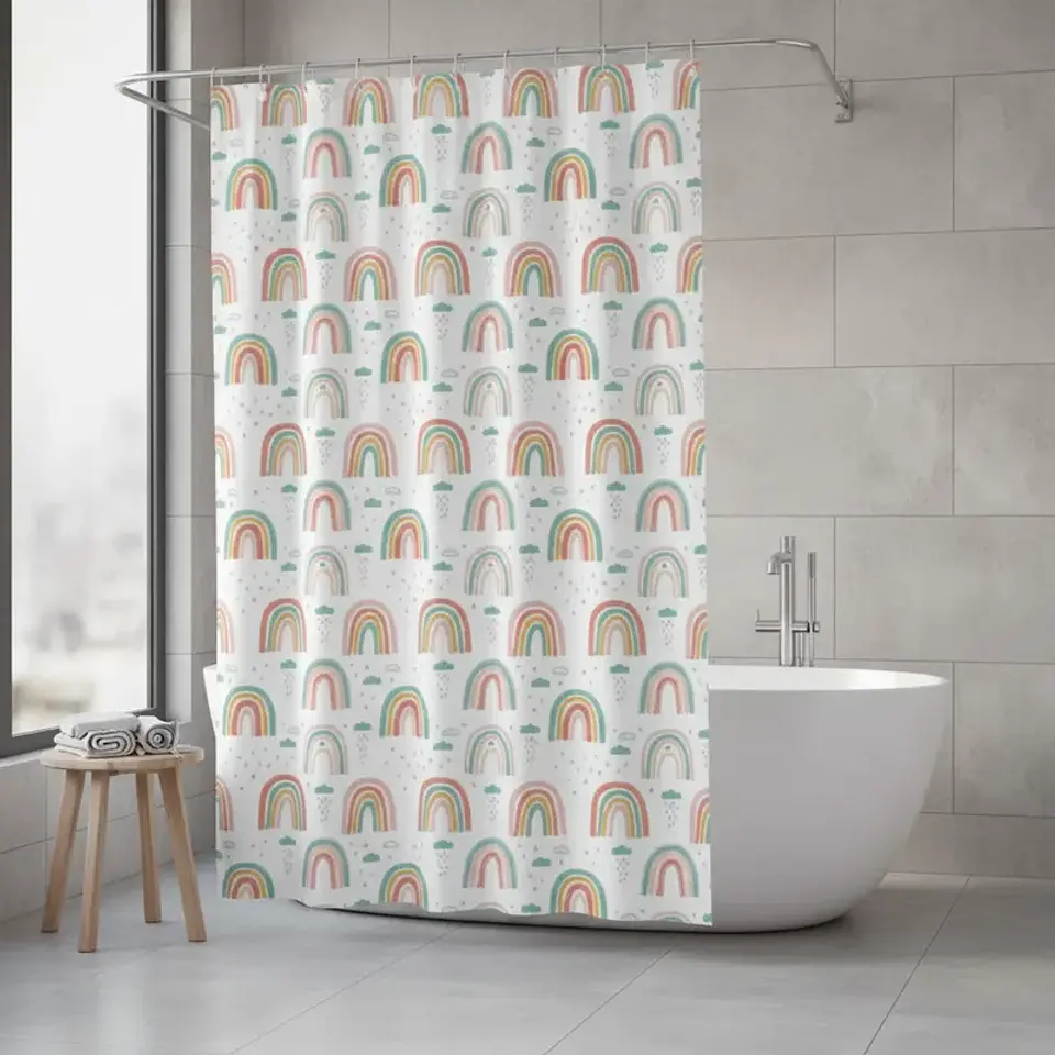 cortina de baño con diseño de arcoíris  180X180CM 2