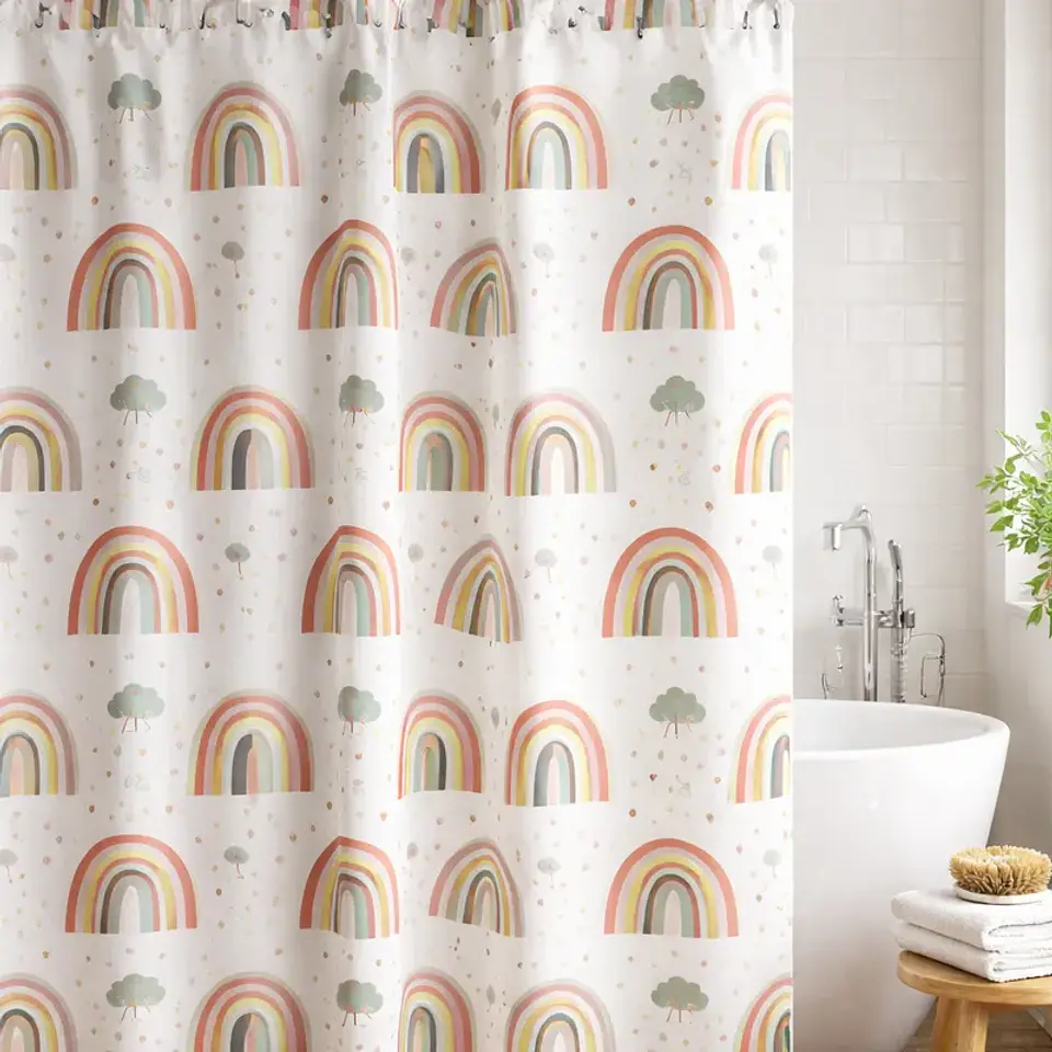 cortina de baño con diseño de arcoíris  180X180CM 4