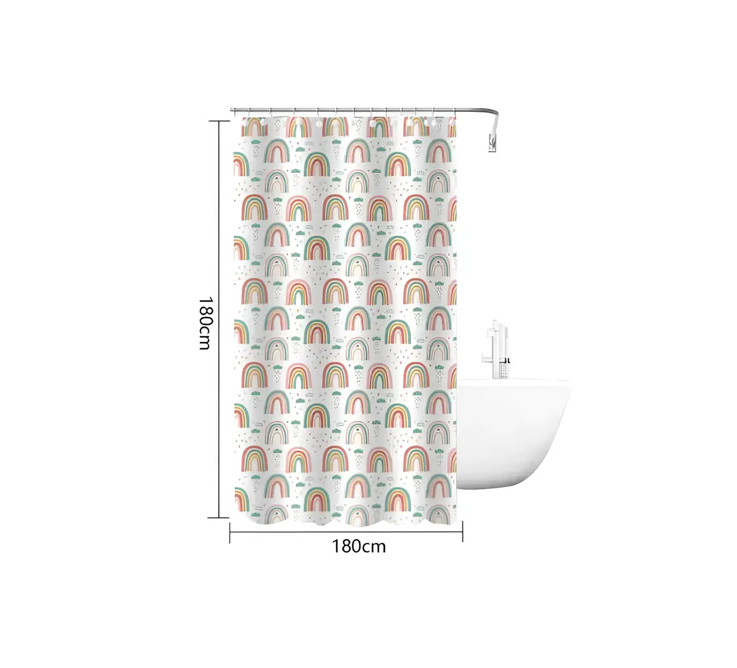 cortina de baño con diseño de arcoíris  180X180CM 5
