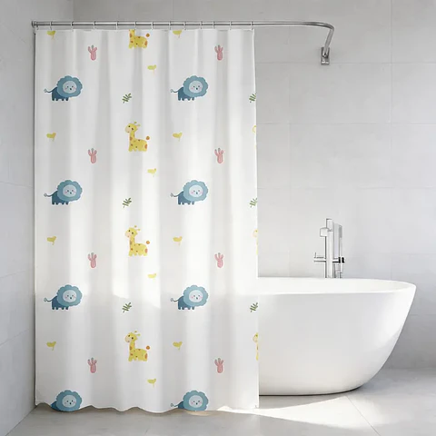 Cortina de Baño Infantil Animales León y Jirafa 180x180 cm