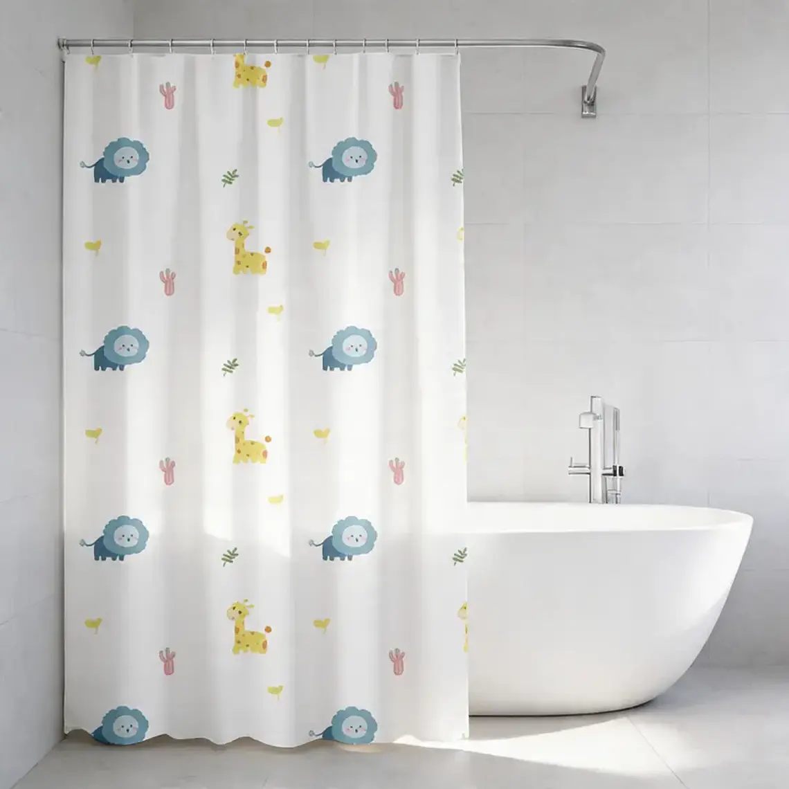 Cortina de Baño Infantil Animales León y Jirafa 180x180 cm 1